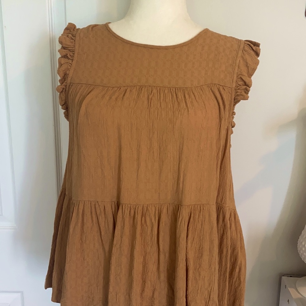 American Eagle Mustard Sleeveless Ruffle Top